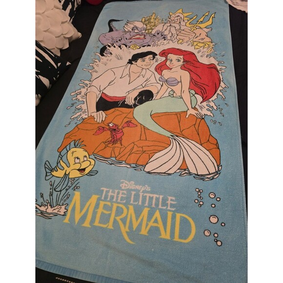 The Little Mermaid Vintage 90s Franco Disney Beach Towel 30x58 Triton Ursula - Picture 1 of 10